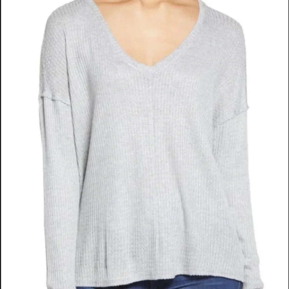 Gibsonlook Sweater Women's 2X Gray Waffle Knit Long SleeveTunic Lightweight